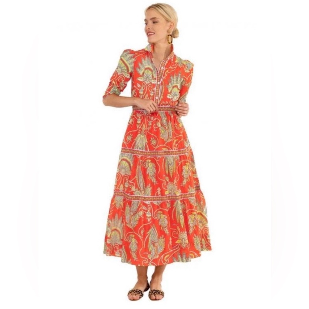 Gretchen Scott Designs -The Damsel Plume Midi Dress In Coral